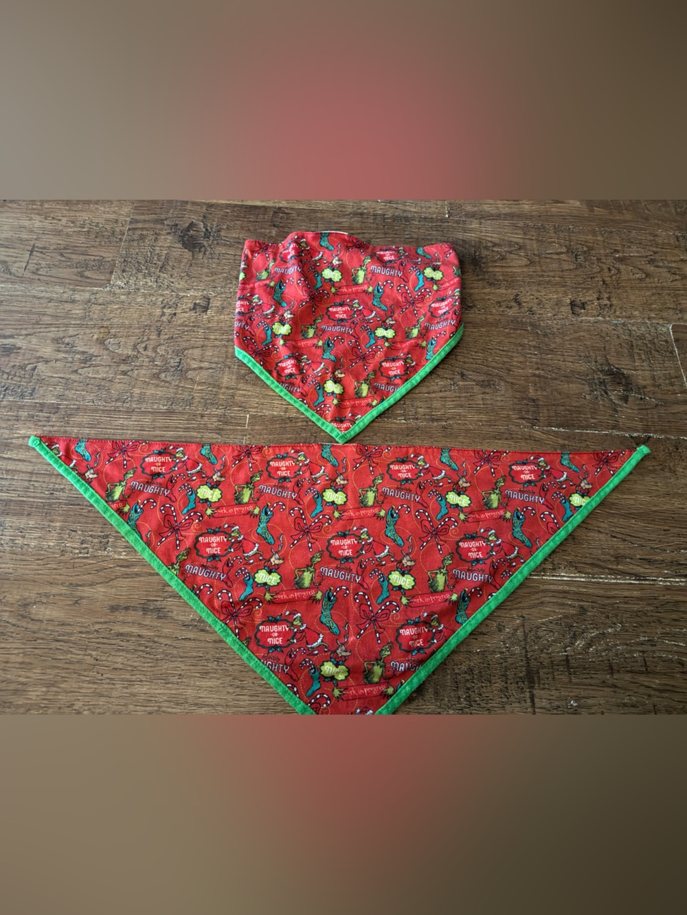 Grinch "Naughty or Nice" Dog Bandana Set L/ XL dog